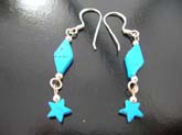 Turquoise gemstones in star and diamond shape dangling from high quality 925 sterling silver  threader earrings