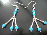 Turquoise on well-designed high quality 925 sterling silver  fish hook earrings with beaded top and triple rod dangling