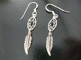 Single leaf charm dangling from high quality 925 sterling silver  dream catcher earrings with black onyx in center