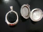 Vintage style locket pendant with high quality 925 sterling silver  frame oval black onyx gem