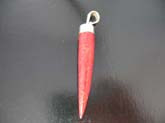 Long, thin ruby gemstone pendant set in stamped 925 sterling silver vessel