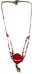 Bali direct import fashion jewelry, chain necklace with double beaded chain holding red stone dangle pendant