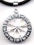 Unique jewelry wholesale, metal wheel pendant with cz and Greek sign 