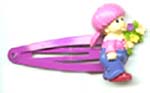 Gift accessory for kids, purple hair clip with boy holding flower 