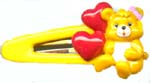 Kid's birthday gift accessory, heart love bear yellow hair clip