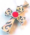 Wholesale christian jewelry, a sterling silver cross with a red circle in the center