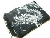 White asian dragon insignia on black handcrafted bali scarf