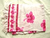 White cruise wear sarong with pink hibiscus flowers