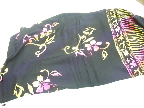 Import wholesale trader, Swimsuit cover all sarong in black with fashionable pink and green flower pattern