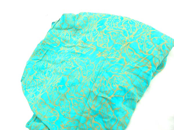 Golden art print design on turquoise colored bali sarong, Quality clothing wholesaler