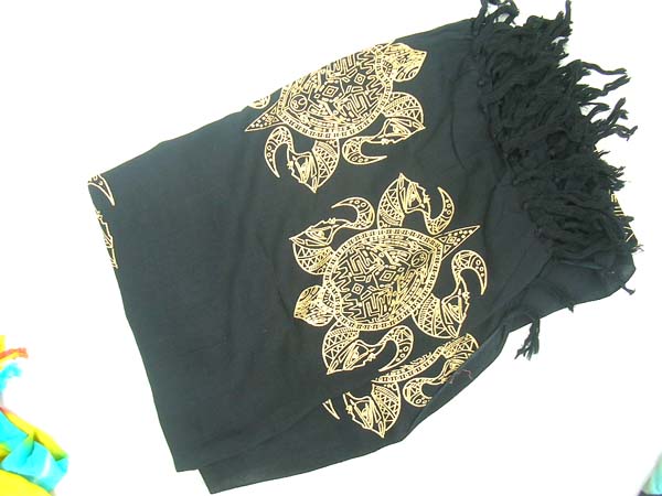 Clothing manufacturing exporter, Black bali sarong with golden turtle print