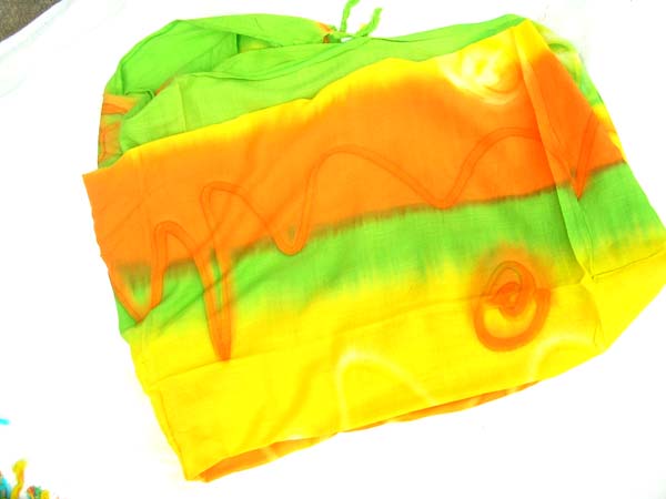 Batik fashion distributor, Art wear beach wrap skirt in crafted orange, yellow and green