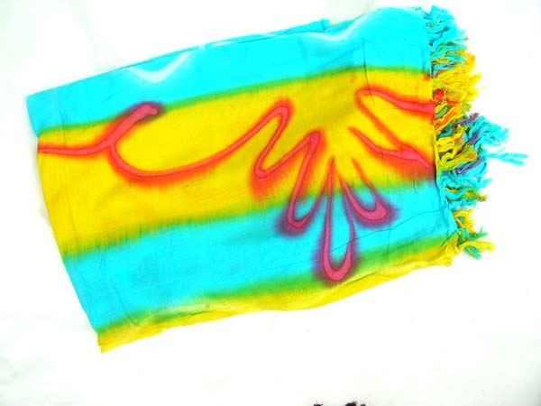 Bali artisan made striped sarong in blue, yellow and red design, wholesale import store