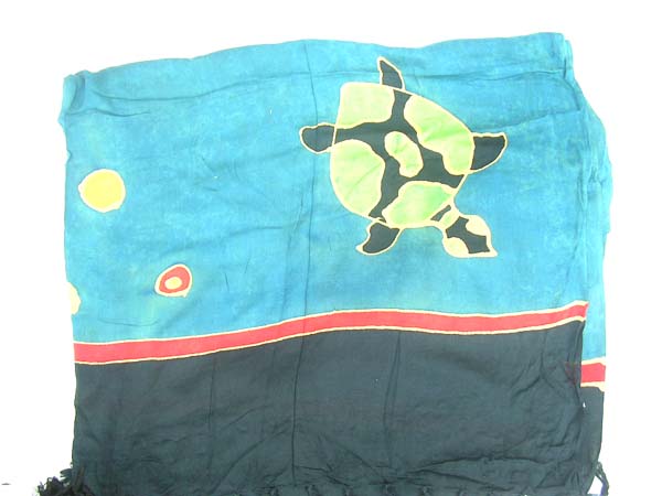 Tropical colored fashion sarong with turtle print, Canadian export dealer