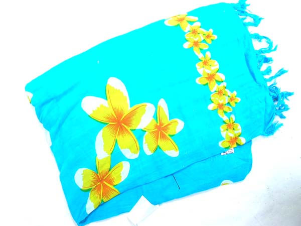 Light blue fashion sarong with yellow floral images, gift wear factory supplier