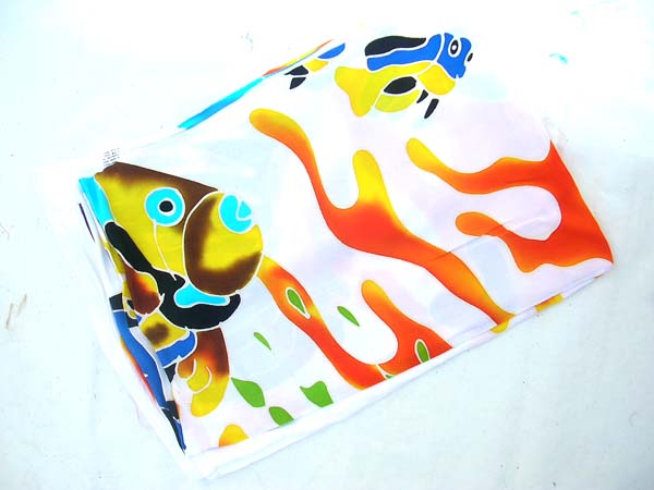 Ladies summer fashion store, Ocean life theme on white batik wrap shawl