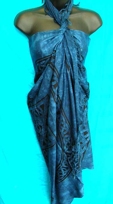 Designer celtic fashions, ladies party wear, artsy spring clothing, indonesian sarong, handcrafted garments, beauty pareo wrap