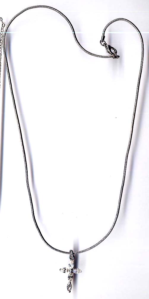 Fashion necklace online shop, round snake chain necklace with cz cross pendant