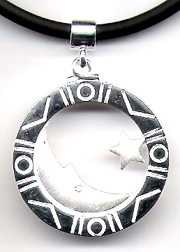 Celestrial jewelry trend, moon star circular pednant with mark decor