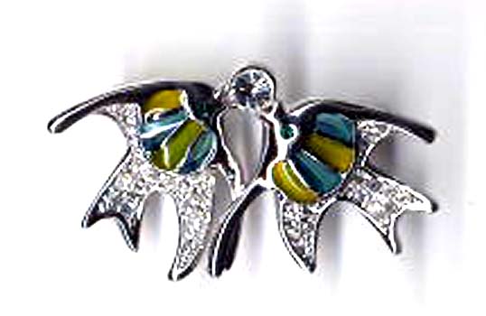Wholesale sealife jewelry, enamel kissing fish fashion pin with cz