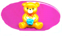 Children hair accessories, purple elliptical hair clip with yellow bear holding flower decor