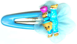 Wholesale kid's hair decor, blue lase flower hair clip with baby bear doing acrobatic move