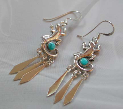 New fashion jewelry, wholesale a sterling silver lizard shape earring with turquoise    
