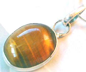 Wholesale sterling silver supply, an oval  shape tiger-eye stone pendant in sterling silver