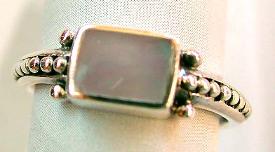 Wholesale silver bead jewelry, a sterling silver ring with white seashell and silver bead decor