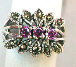 Wholesale jewelry online, triple amethyst with leaf design