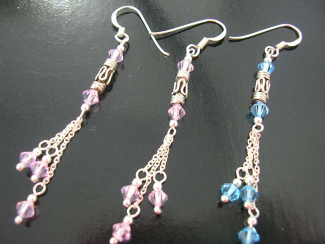 Beaded jewelry, crystal earrings, sterling silver fashion, glamour gifts, crafted designed accessory    