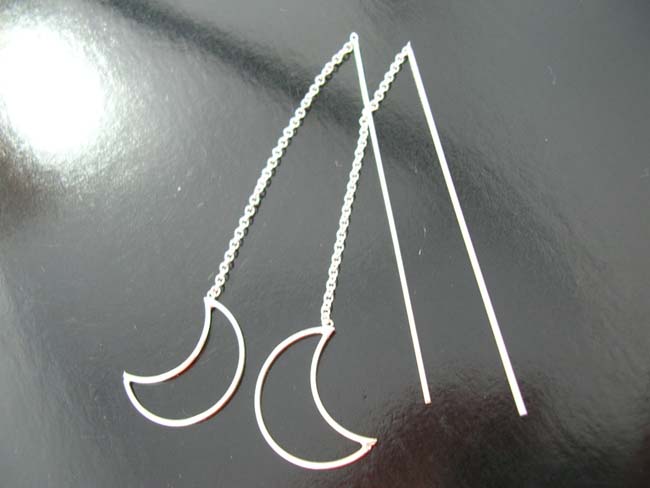 Celestial designed gifts, sterling silver chain earrings, ladies high fashion, handcrafted accessory, beautiful clothing     