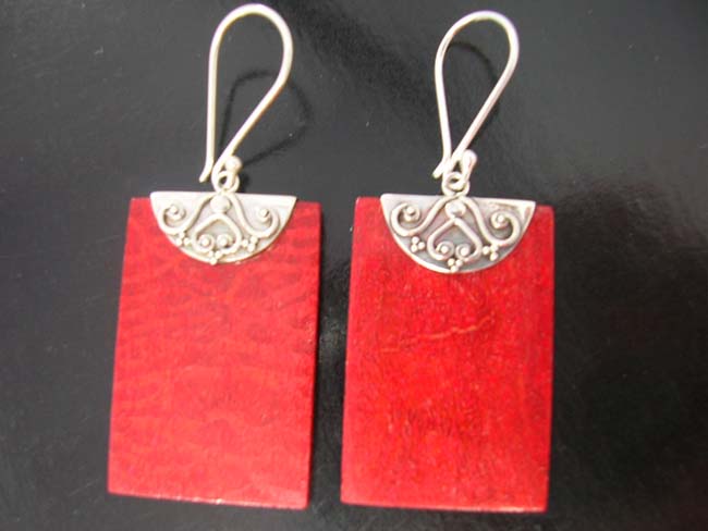 Decorative jewelry, vintage fashion earrings, coral gem crafted, womens sterling silver accessories