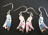 Sterling silver irregular shape earring with cut-out star and assorted dye color seashell inlay