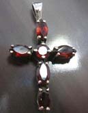 Multi red garnet in cross  sterling silver pendant