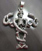 Cut-out snake on skeleton design sterling silver pendant