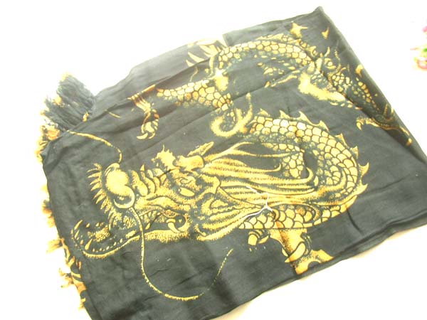 Beach apparel supplier, Flying dragon in yellow on black urban summer sarong